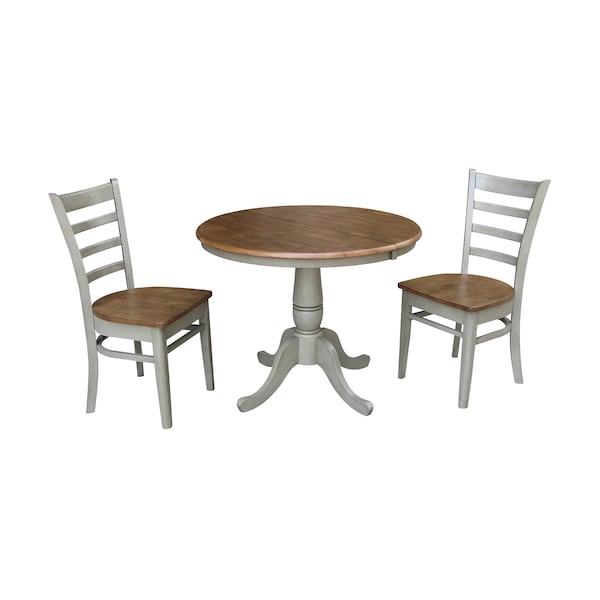 International Concepts Round 36 in Rd Extension Dining Table, 2 Emily Chairs, Hickory/Stone, 36 W, 48 L, 29.3 in H, Wood K41-36RXT-C617-2 - main